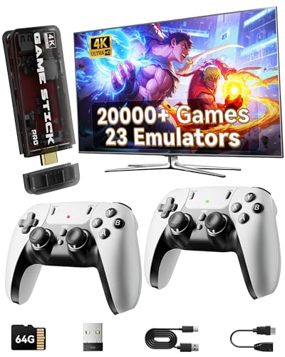 2025 Retro Gaming Console Pro 4K HDMI with 20,000+ Built-in Classic Video Games, Retro Game Stick with 23 Emulators Plug & Play TV Video Gaming Stick with 64GB Memory