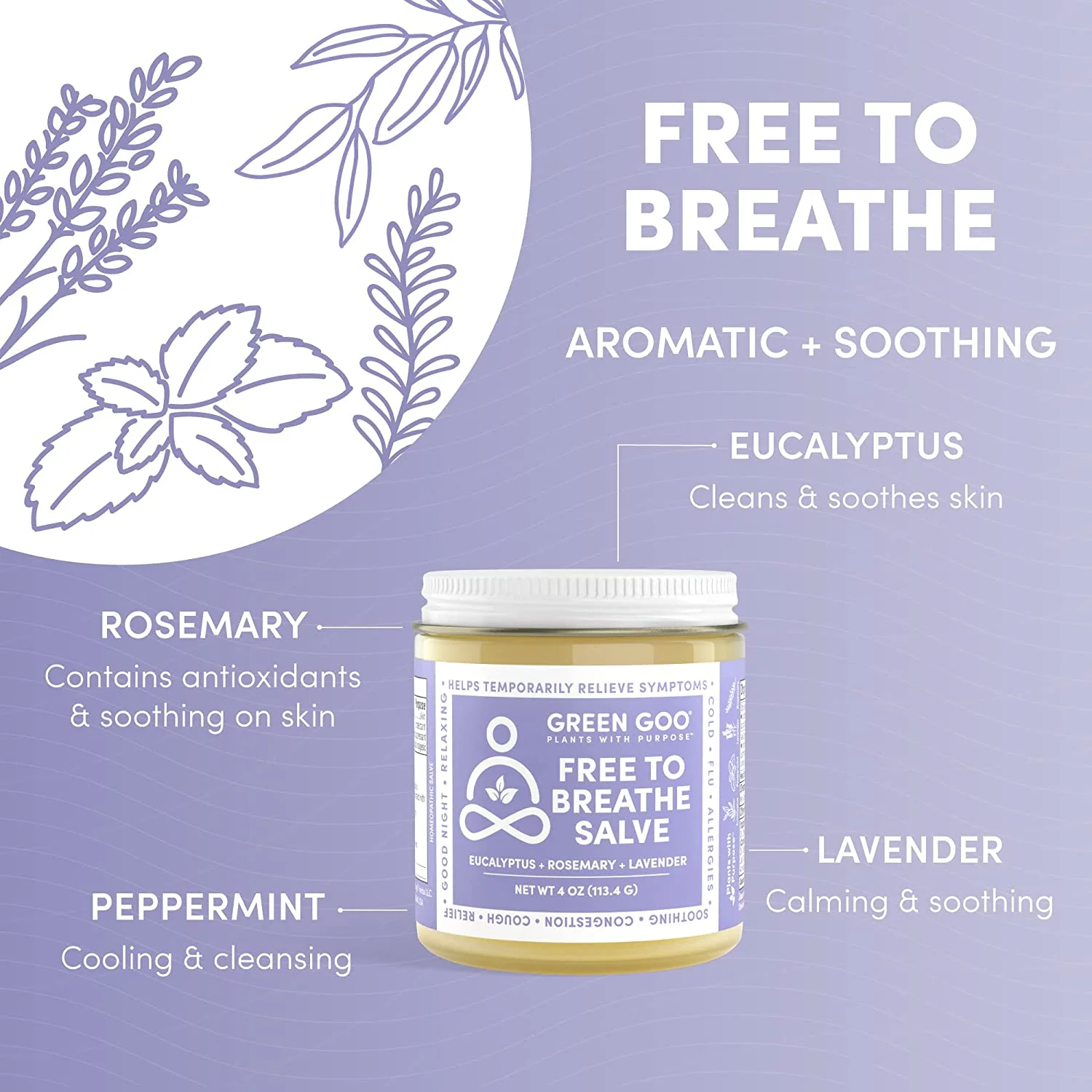 SIERRA SAGE HERBS Green Goo Free to Breathe Sinus Congestion Salve with Eucalyptus - Jar - 4 oz.