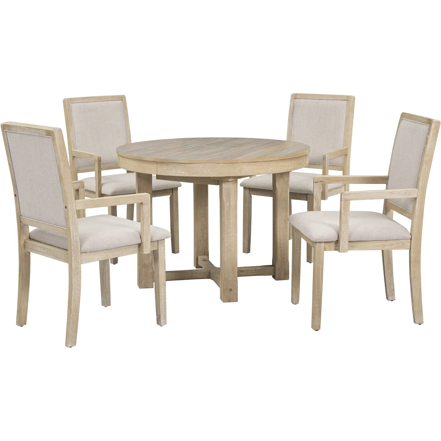 5-Piece Dining Table Set, Extendable Butterfly Leaf Wood Dining Table Natural Wood Wash