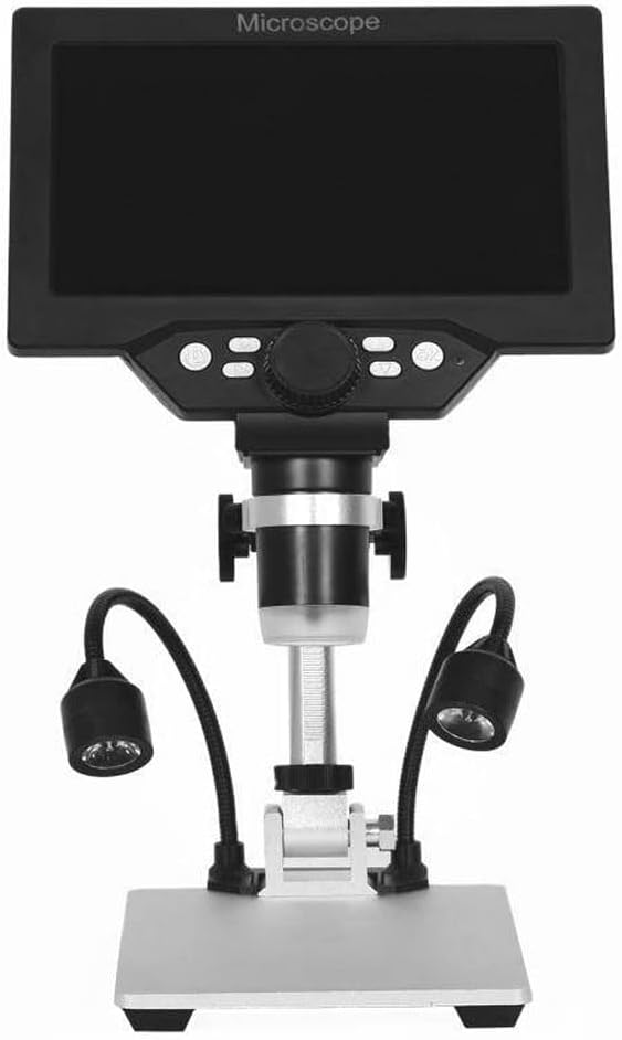G1200 Digital Microscope 7 Inch Large Color Screen Large Base LCD Display 12MP 1-1200X Continuous Amplification Magnifier with Aluminum Alloy Stand with Two Fill Lights