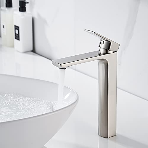 VOTON Vessel Sink Faucet Matte Black Tall Bathroom Faucet Single Handle Vanity Bathroom Sink Faucet 1 Hole Basin Mixer Tap with Water Supply Hose and Pop Up Sink Drain