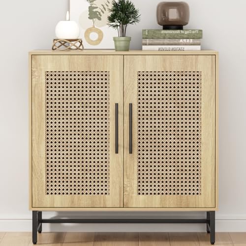 Fluted Storage Cabinet, Free Standing Buffet, Wood Sideboard, Multifunctional Accent Storage for Living Room, Hallway, Entryway, Dining Room (1, Oak)