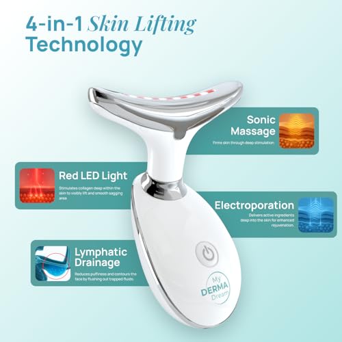 MyoGlow by MDD | Neck, Face, Arms, and Legs Skin Tightening and Lifting Lymphatic Drainage Massager Tool | Uses LED Light, Sonic Vibration, Thermal Activation