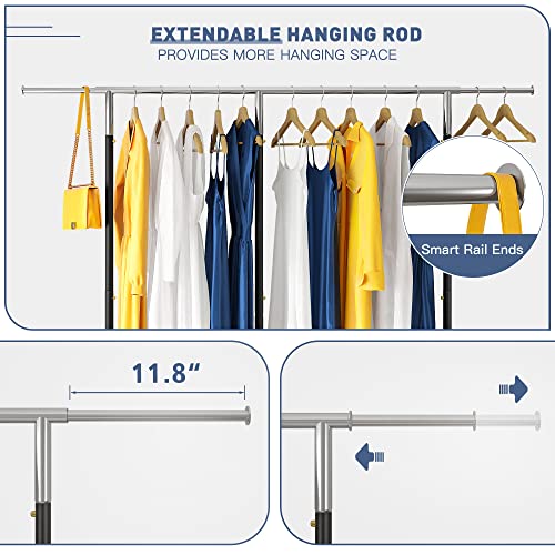 Raybee Clothes Rack Heavy Duty 405LBS Clothing Racks for Hanging Clothes 200+ Rolling Clothes Rack, Metal Clothing Rack with Wheels Collapsible & Commercial Garment Rack Portable Clothes Rack, Gold