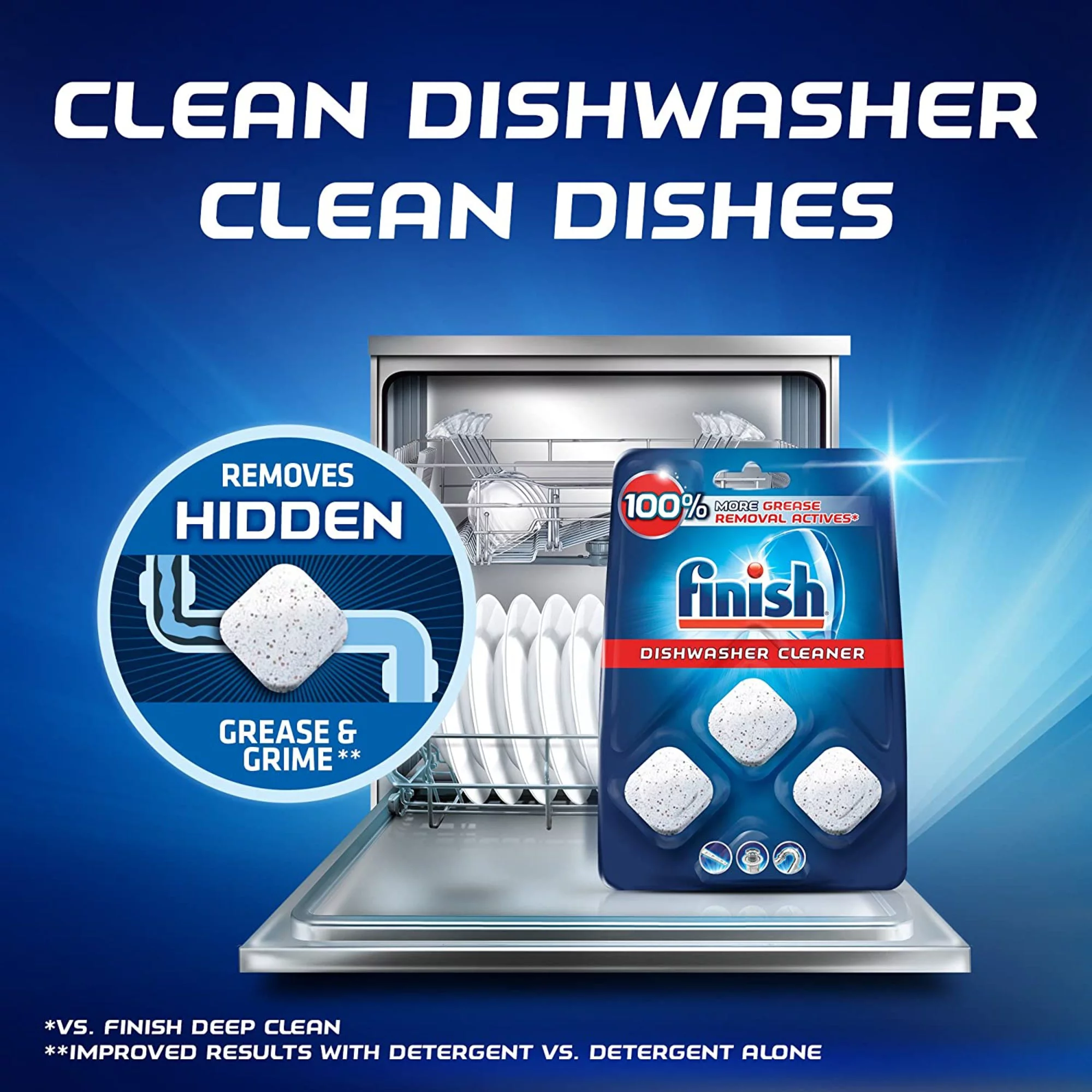 Finish In-Wash Dishwasher Cleaner: Clean Hidden Grease and Grime, 3 Count, Pack of 4