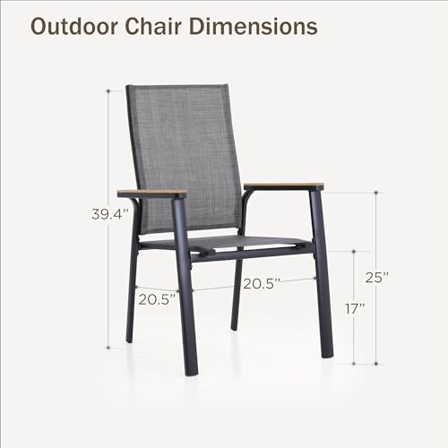 PHI VILLA Outdoor Stackable Dining Chairs Set of 6（Beige,Lightweight Aluminum Frame with Textilene Fabric & Wider Armrest,Easy to Store,Outdoor Chairs for Garden,Lawn