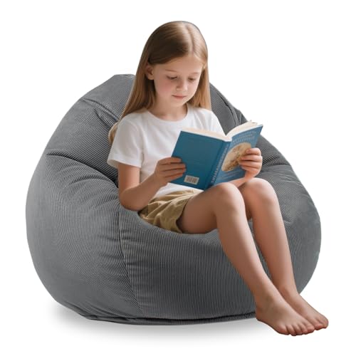 LPMOERA Bean Bag Chairs for Kids/Teens with Memory Foam Filling BeanBag with Handle Ultra Soft BeanBag Chair for Living Room Bedroom College Dorm Reading Chair Black