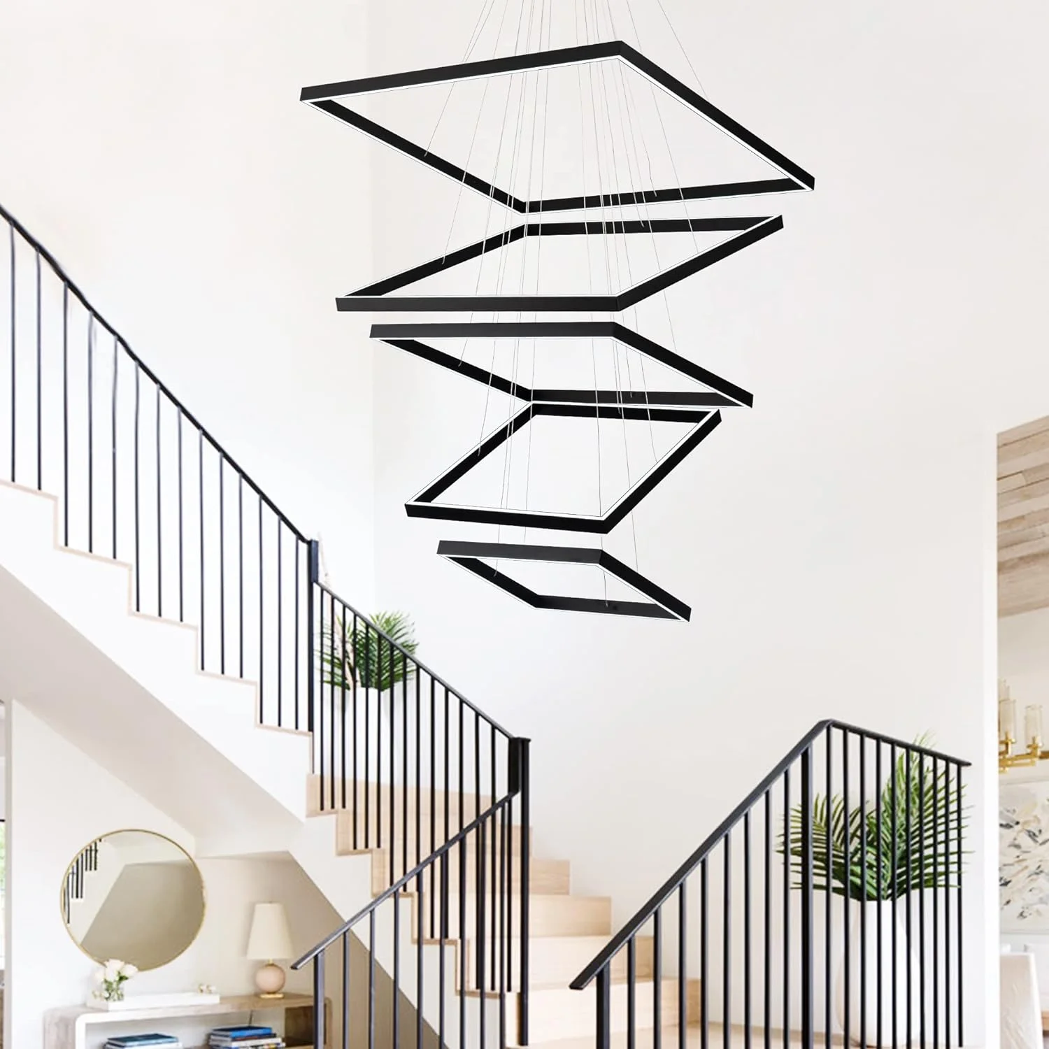 Modern Square Chandelier, LED Ceiling Light Fixture, Contemporary Chandelier for Villa Living Room Entryway Foyer Staircase