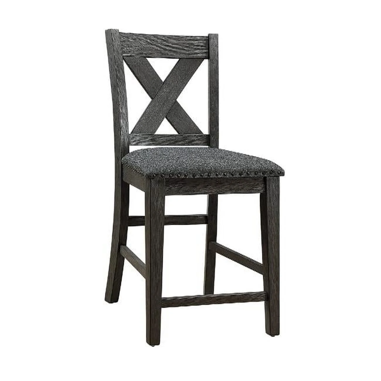 Chair with High X Shaped Back & Nailhead Trim, Brown