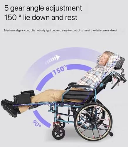 Reclining High Back Manual Wheelchair with Adjustable Leg Rest&Reversible Foot Pedal,90-150° Five-Speed Adjustment