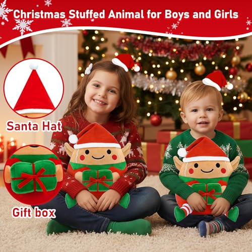 Christmas Reindeer Stuffed Animal, Cute Santa Stuffed Reindeer Plush Toys Decoration, Soft Christmas Deer stuffy Gifts for Kids Girls Baby Teens, Xmas Deer Plush Elk Pillow Home Party Decor