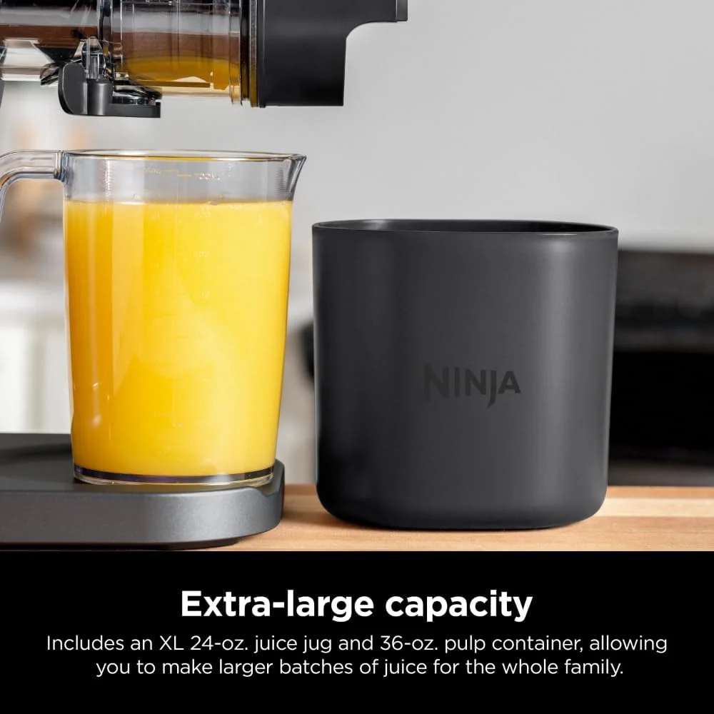 Ninja NeverClog Cold Press Juicer, Powerful Slow Juicer with Total Pulp Control, Countertop, Electric, 2 Pulp Functions, Dishwasher Safe, Charcoal