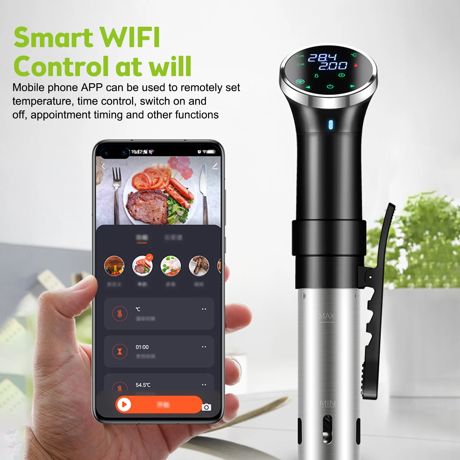 Andoer Cooking machine,And Time Display App Temperature AndTemperature And Time Sous Cooker 1100App Wifi Sous Display Precision Sous Immersion Quiet 1100 Cooker Hine Immersion Huiop