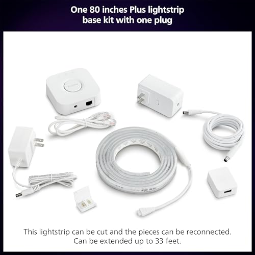 Philips Hue Lightstrip Starter Kit (6ft Light Strip, Base Plug, Hue Hub), Compatible with Alexa, Google Assistant, White