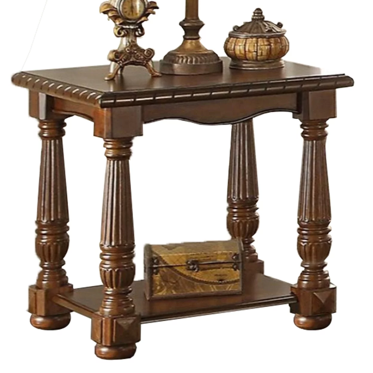 Rubber Wood End Table, Brown- Saltoro Sherpi