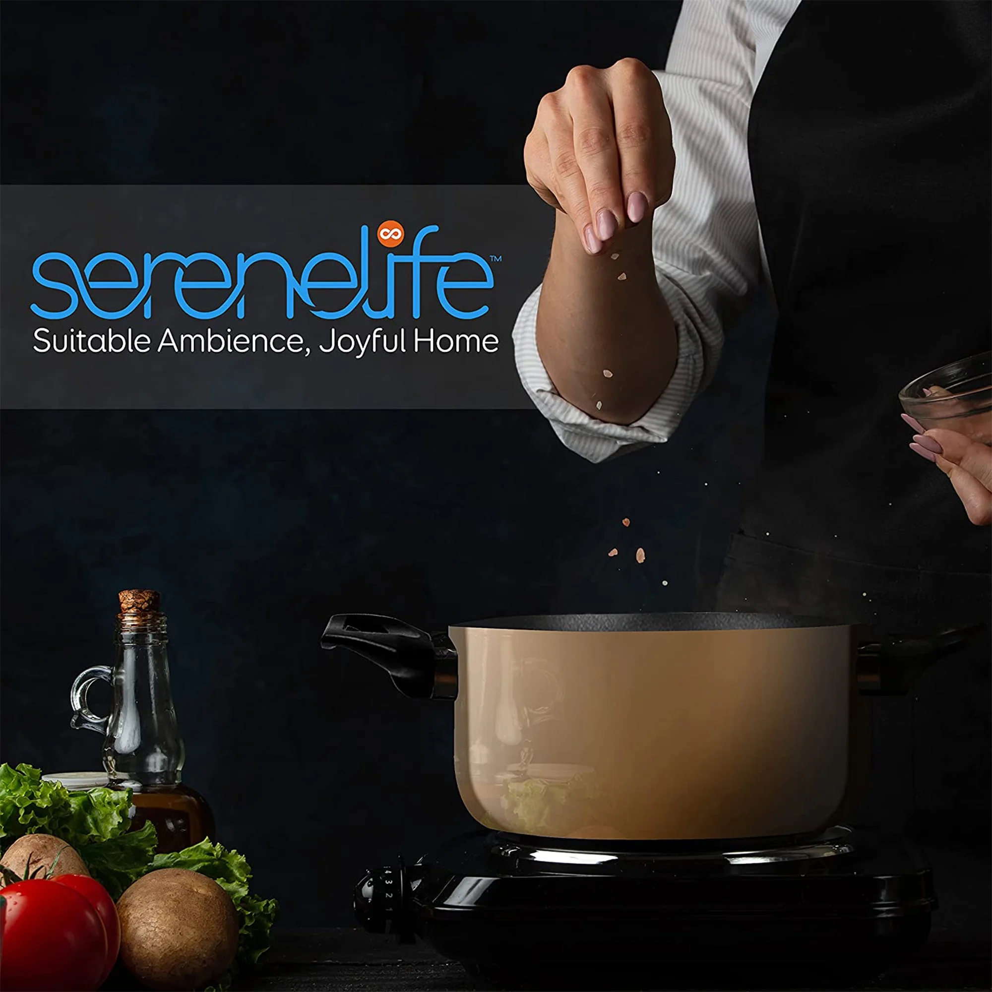 SereneLife 15 Piece Pots and Pans Home Non Stick Kitchenware Cookware Set