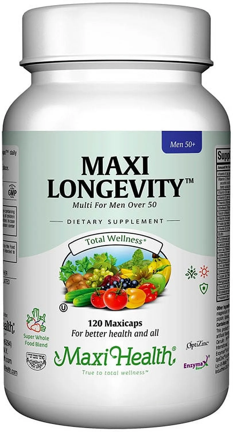 Maxi Health Kosher Maxi Longevity Multi Vitamin & Mineral for Men Over 50 - 60 Chlorphyll Capsules