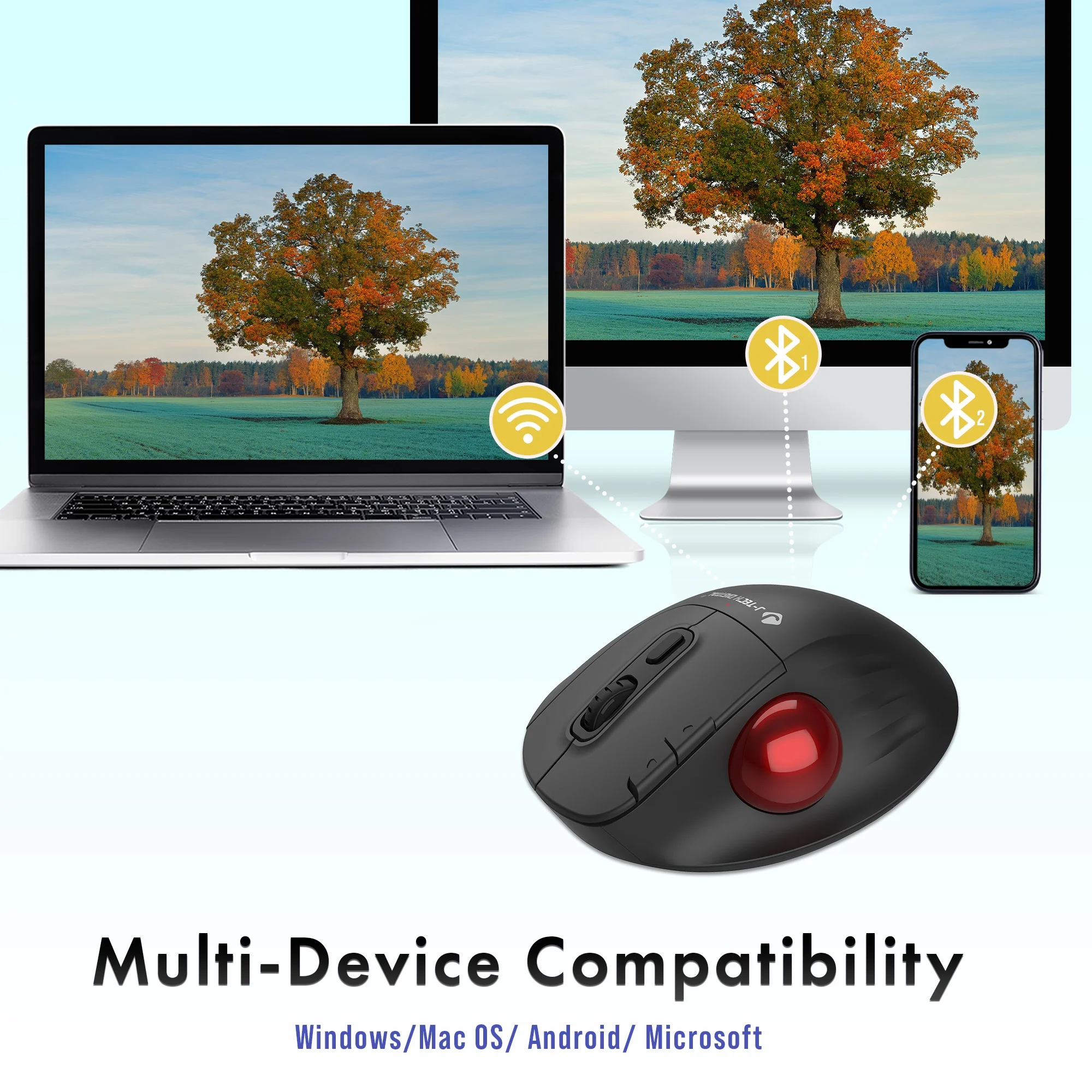 Wireless Trackball Ergonomic Mouse w/ Free & Easy Thumb Control | DPI Adjustment, Precision Tracking, Multi-System Compatibility with PC, Laptop, Windows, Mac by J-Tech Digital