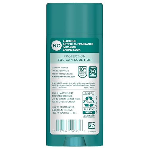 Tom’s of Maine Unscented Natural Deodorant for Women and Men, Aluminum Free, 3.25 oz, 2-Pack