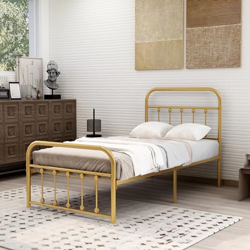 alazyhome Classic Metal Platform Full Size Bed Frame Mattress Foundation with Victorian Style Iron-Art Headboard Under Bed Storage No Box Spring Needed Black