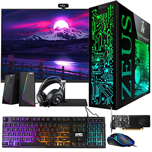 TechMagnet Gaming Desktop PC, Intel i5 4th Gen, Zeus Pro 4, GT 1030 2GB DDR5, 8GB RAM ARGB, 1TB SSD + 4TB HDD, MTG 24 Inch Curved Gaming Monitor, RGB Kit, Windows 11 Pro (Renewed)
