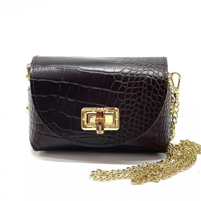 Italian Artisan  Genuine Calfskin Leather Mini Shoulder-Cross Body Bag, Dark Brown - Small