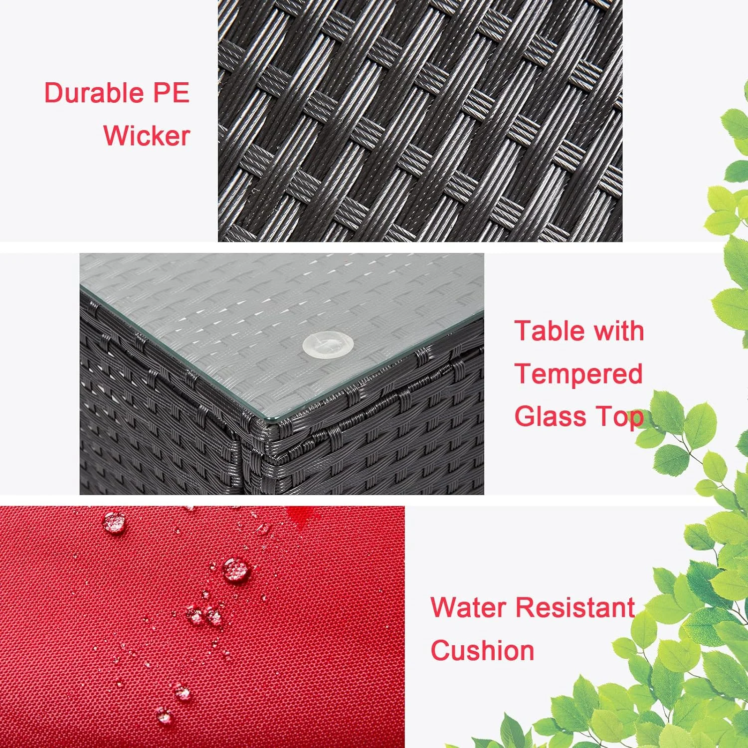 Kinbor 7pcs Outdoor Patio Furniture Sectional Pe Rattan Wicker Rattan Sofa Set with Red Cushions