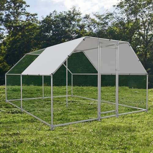 Large Metal Chicken Coop Chicken Pen with Water-Resident and Anti-UV Cover Walk-in Poultry Cage Chicken Runs for Yard with Cover Duck Rabbit Dog House Outdoor