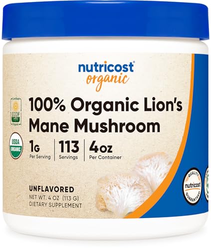 Nutricost Organic Lion's Mane Mushroom Powder 1LB - Certified USDA Organic