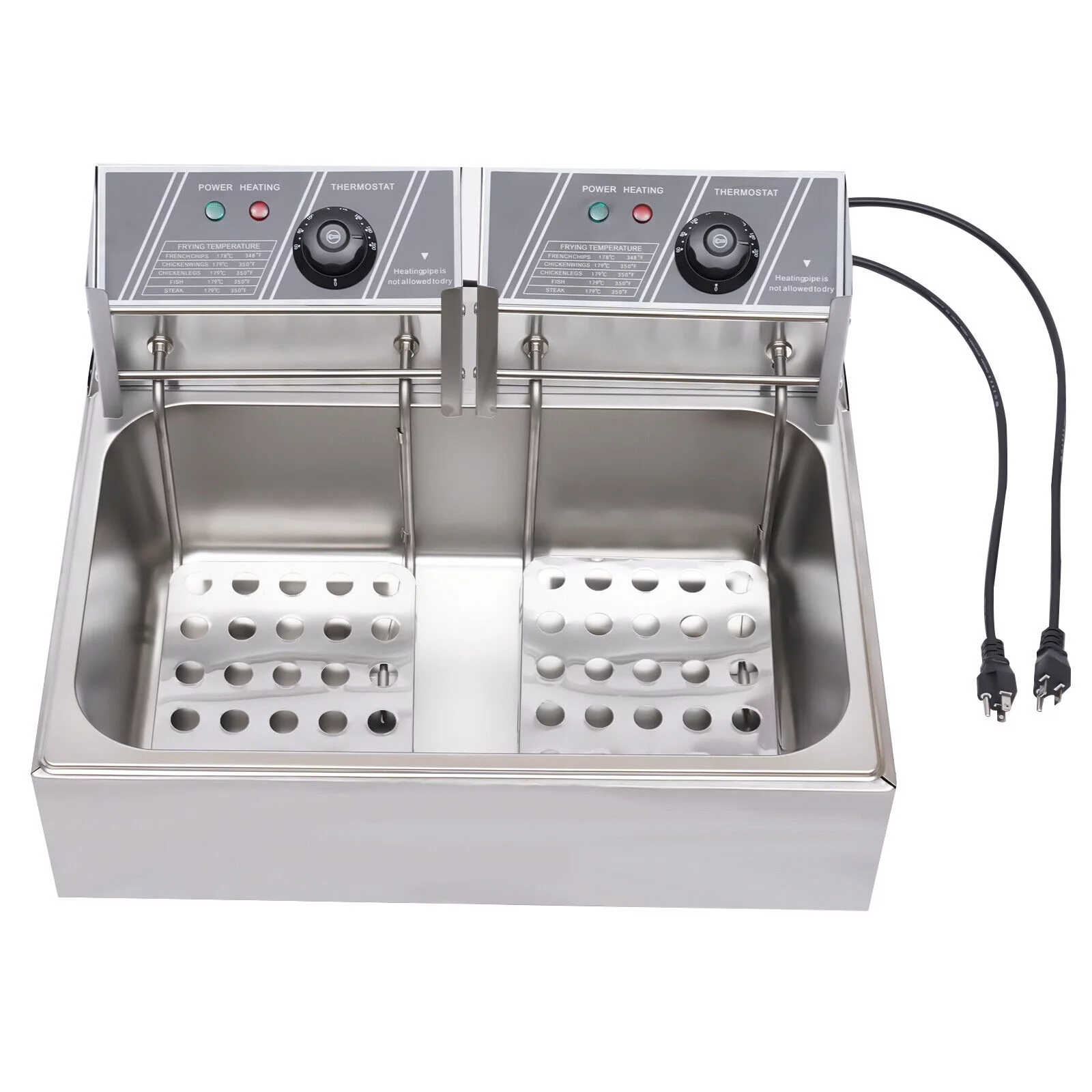 5000W 12L Commercial Restaurant Electric Deep Fryer Dual Tank  Stainless Steel