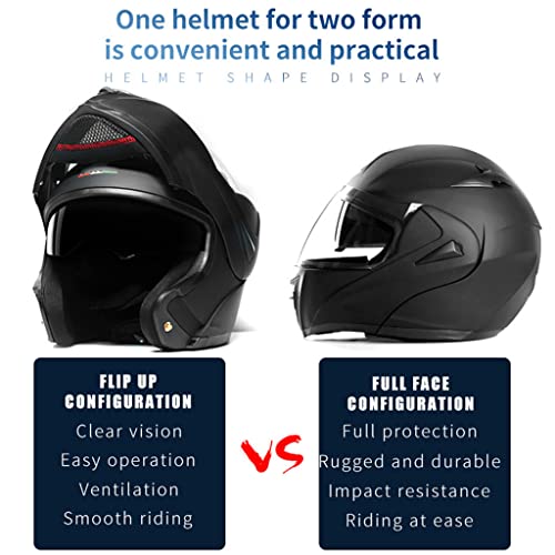 Bluetooth Full Face Motorcycle Helmet, Integrated Smart Bluetooth Modular Helmet, DOT/ECE Approved, Anti Fog Dual Visors Flip up Front Helmet, Adult Men Women Crash Helmet with Tail