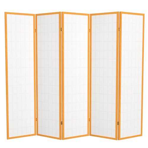 Red Lantern 6 ft. Tall Window Pane Shoji Screen-Natural-4 Panels Room Divider