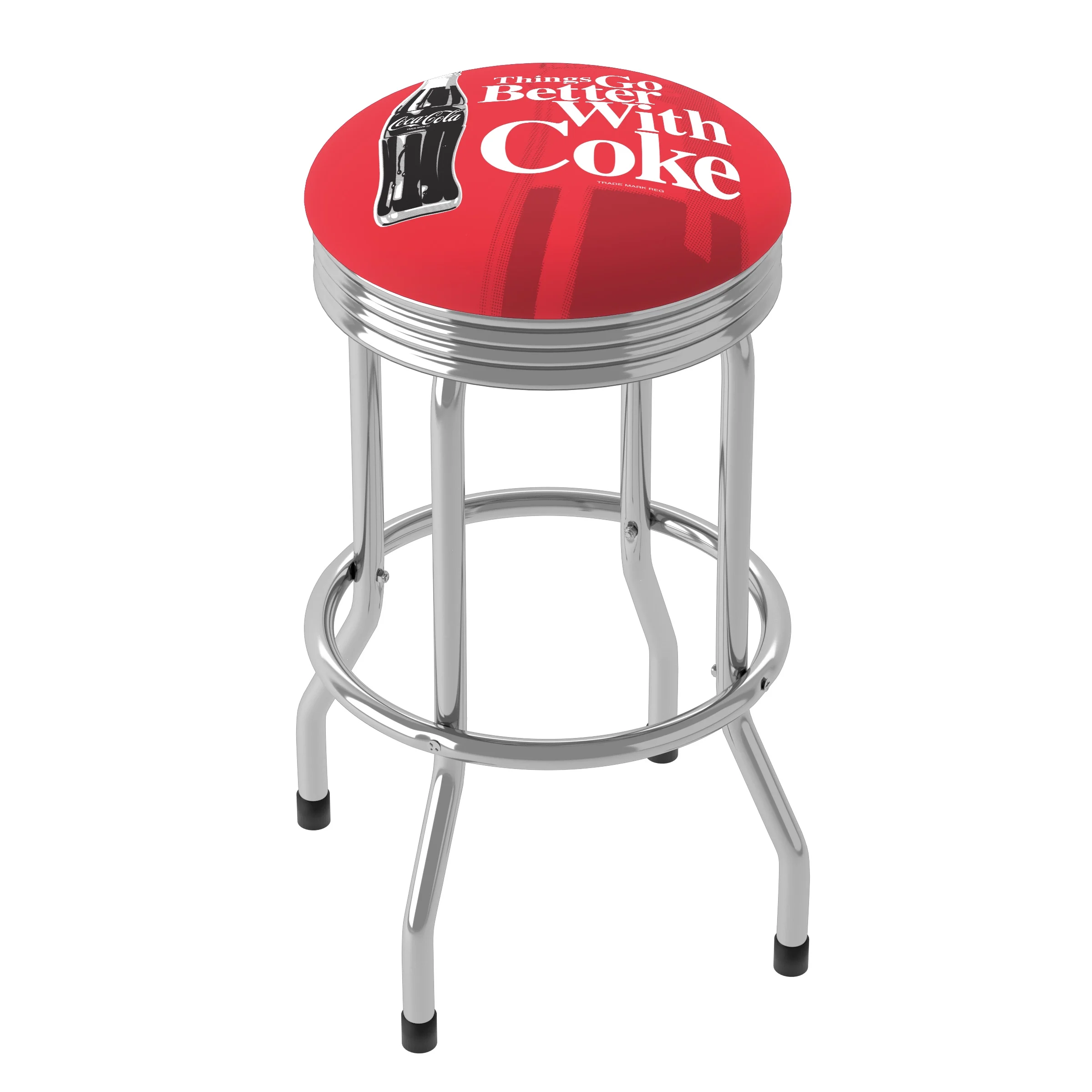 Trademark Gameroom Coca-Cola Things Go Better with Coke Bottle Art Chrome Ribbed Barstool