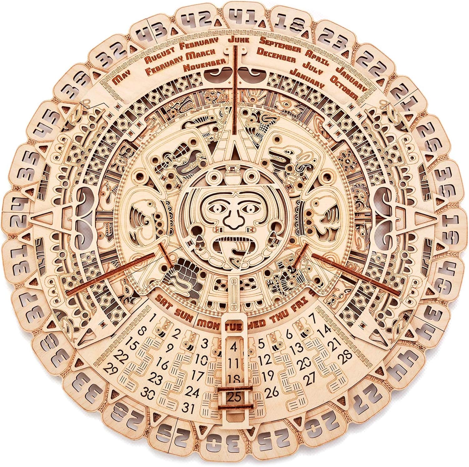 Wood Trick Mayan Wall Calendar 3D Wooden Puzzles for Adults and Kids to Build - 16 - Wooden Model Kit - Aztec Calendar