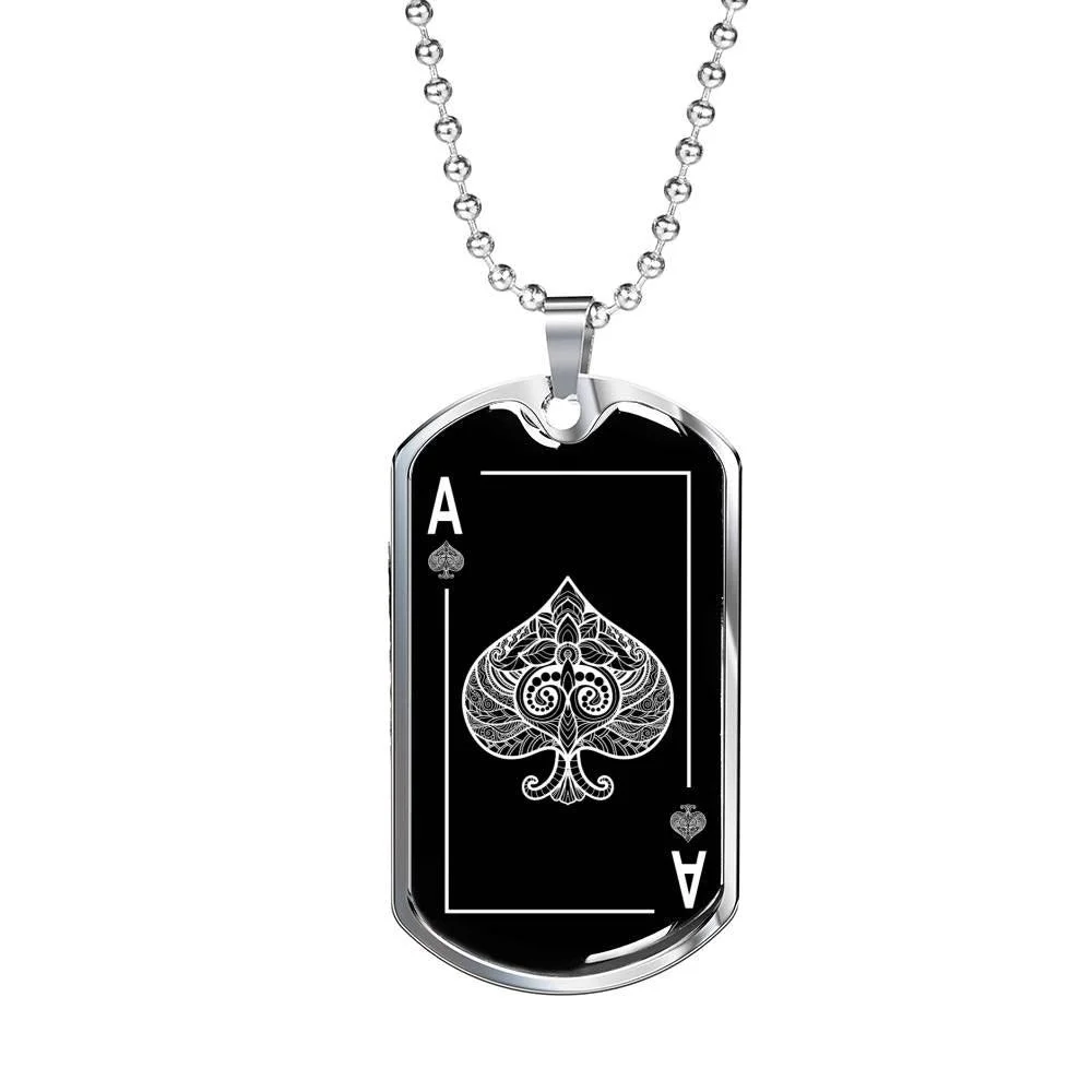 Ace Of Spades Black Dog Tag Stainless Steel or 18k Gold 24