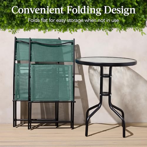 Best Choice Products 3-Piece Patio Bistro Dining Furniture Set w/Glass Tabletop, 2 Folding Chairs, Steel Frame, Polyester Fabric - Gray