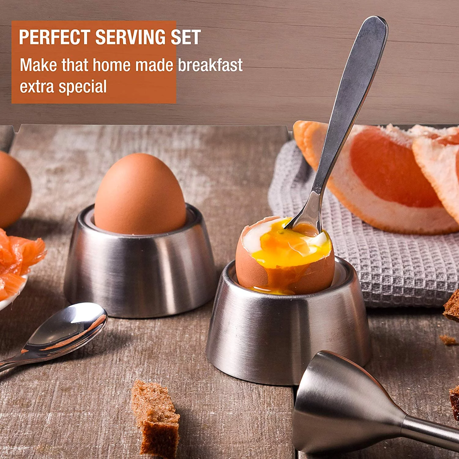 Epare Egg Cracker Topper Set 2.0 - Complete Soft Boiled Egg Tool Set - Includes Egg Cups, Cutter, Spoons - Eggs Opener