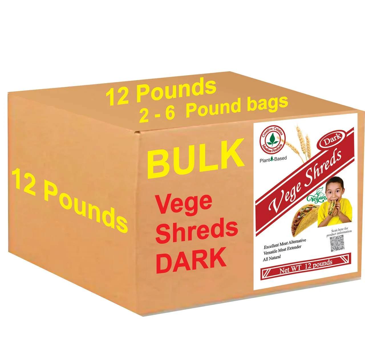 Vege Shreds Dark, Veggie Meat, Shredded Beef, Shredded Dark Meat , Bulk 12 pounds, FREE Shipping