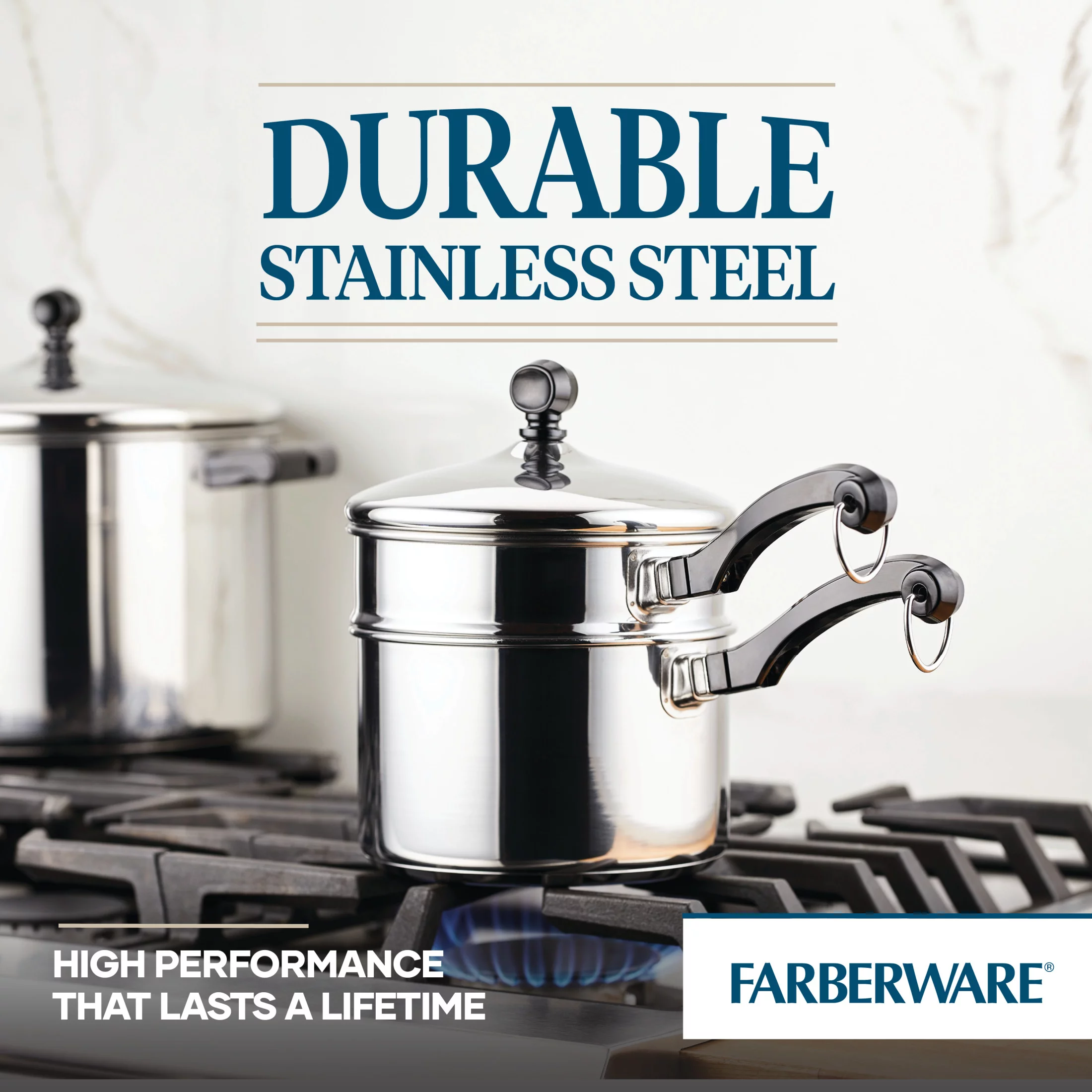 Farberware Classic Stainless Steel Covered Saucepan with Boiler 2 Qt