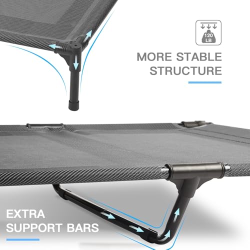 Suddus Elevated Dog Bed for Large Dogs 140lb, Breathable Cooling Raised Dog Cot with Dual Support Bars & Metal Frame, No-Slip Feet, Waterproof Pet Bed for Indoor/Outdoor, X-Large, 48 * 36 * 9in, Grey