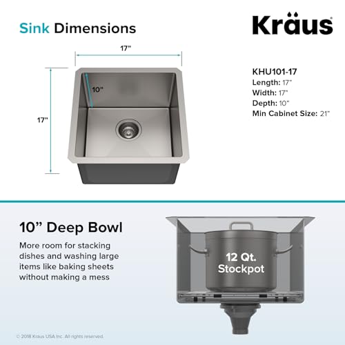 Kraus KHU101-24L Standart PRO 24-inch Undermount 16 Gauge Single Bowl Laundry and Utility Sink, 24 Inch, Tight Radius