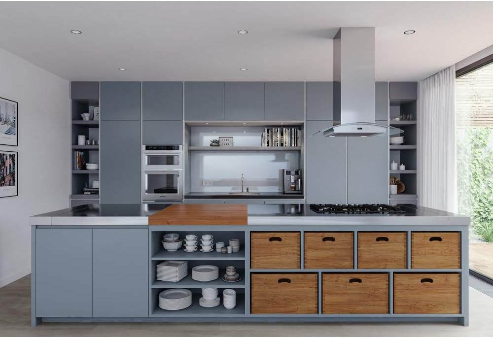 CAVALIERE 36 Inch Glass Canopy Island Mounted Stainless Steel Kitchen Range Hood