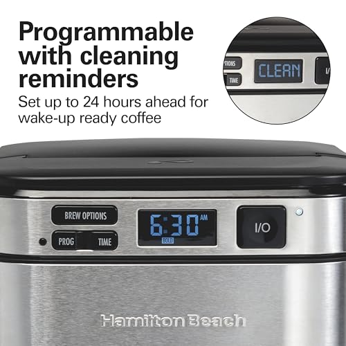 Hamilton Beach Programmable Drip Coffee Maker, 12 Cups, Front Access Easy Fill, Pause & Serve, 3 Brewing Options, Black (46310)