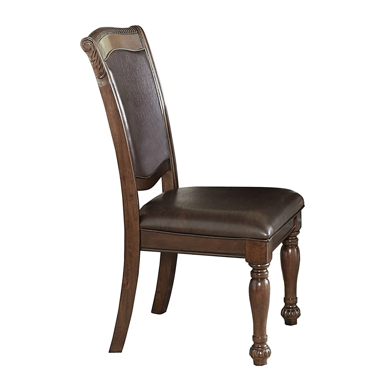 Wood and Leather Dining Side Chair, Cherry Brown and Dark Brown, Set of 2- Saltoro Sherpi
