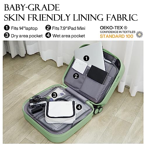 mixi Upgrade Carry on Luggage 14 Inch Underseat Personal Item Suitcases with Spinner Wheels, Hardside Rolling Suitcase PC with TSA Lock Lightweight Travel Case, Fine Grid Black