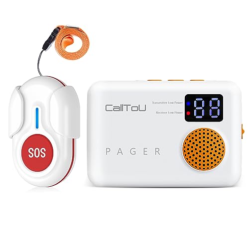 CallToU Caregiver Pager Wireless Call Button 1000FT for Elderly Monitoring Vibration Call Bell Medical Alert System with Digital Display Low Power Reminder 2 Portable Receiver 2 SOS Call Button