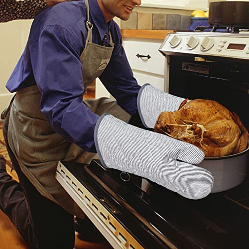 1 Pair Yarn Dyed Oven Mitts 100% Cotton Heat Resistant 470 Degree Gloves Men Women Cooking Baking Barbecue BBQ Microwave Crafting Machine Washable Pot Holders Mittens (red2)