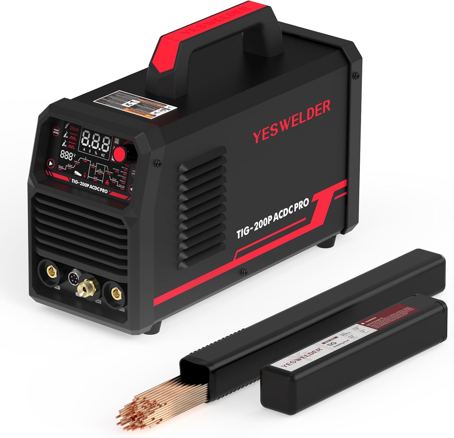 YESWELDER 200A AC/DC Aluminum Tig Welder with Pulse Large LED Display, Digital Inverter STICK/TIG 110/220V Dual Voltage & Mild Steel TIG Welding Rod ER70S-6 3/32