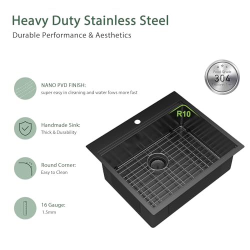 25 Inch Utility Laundry Sink Drop In 16 Gauge Stainless Steel Single Bowl Laundry Room Sink Laundry & Utility Room Kitchen Sinks 25