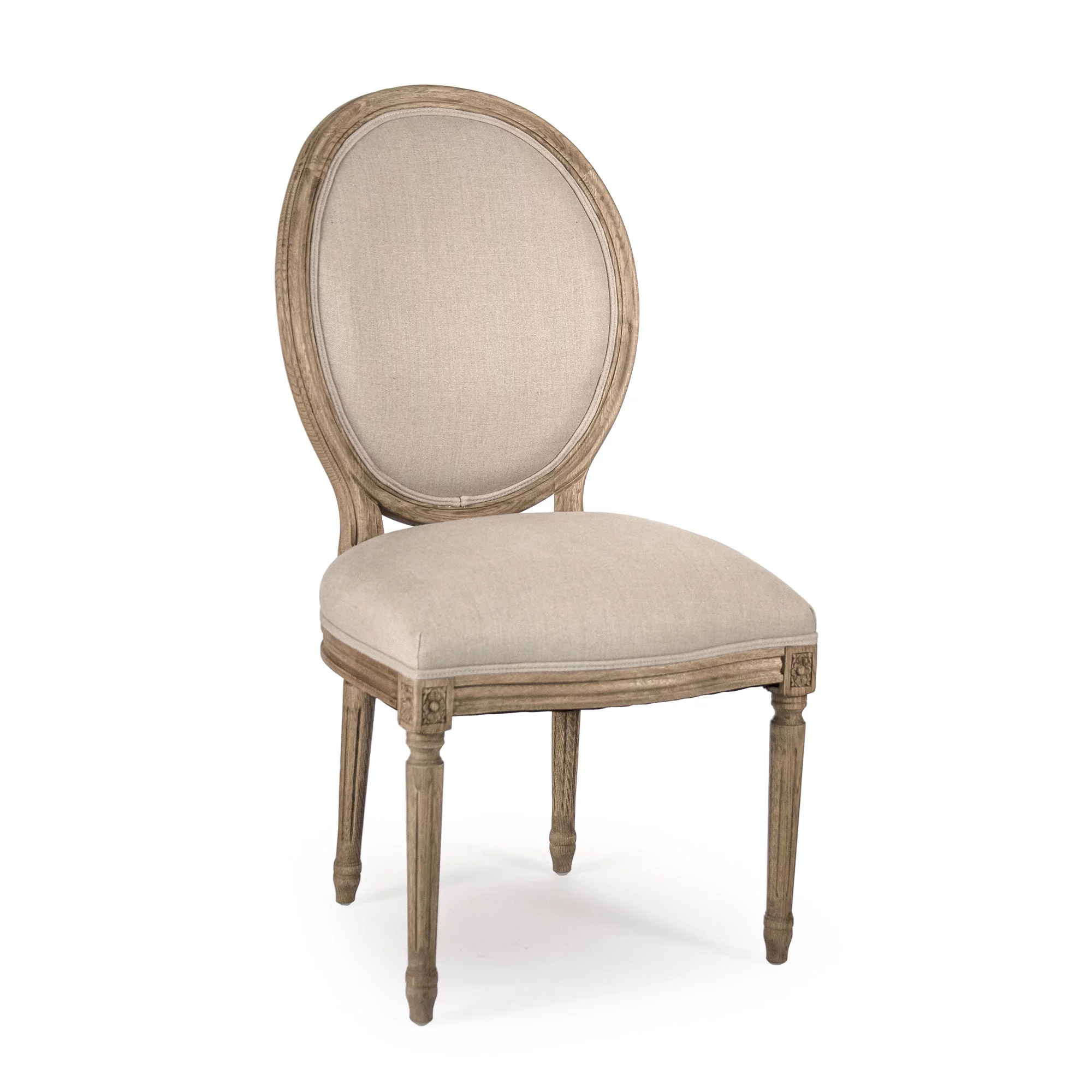 Zentique B004 E255 A003 Medallion Natural Linen Side Chair- Natural Oak - 21 x 40 x 21 in.